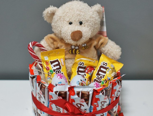 Candy Cake with Teddy Bear Misha, Height=35 cm (made to order, 24 hours) photo